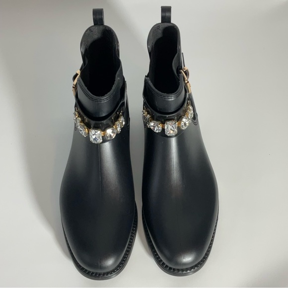Henry Ferrera Marsala Women’s Black Gem Embellished Short Rain Boots Size 8. - Picture 3 of 16